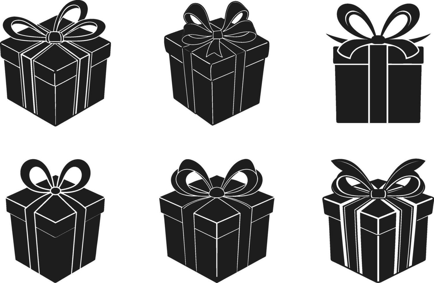 Set of Elegant Gift Box Silhouettes with Ribbon Bows - Perfect for Mother's Day and Celebrations vector