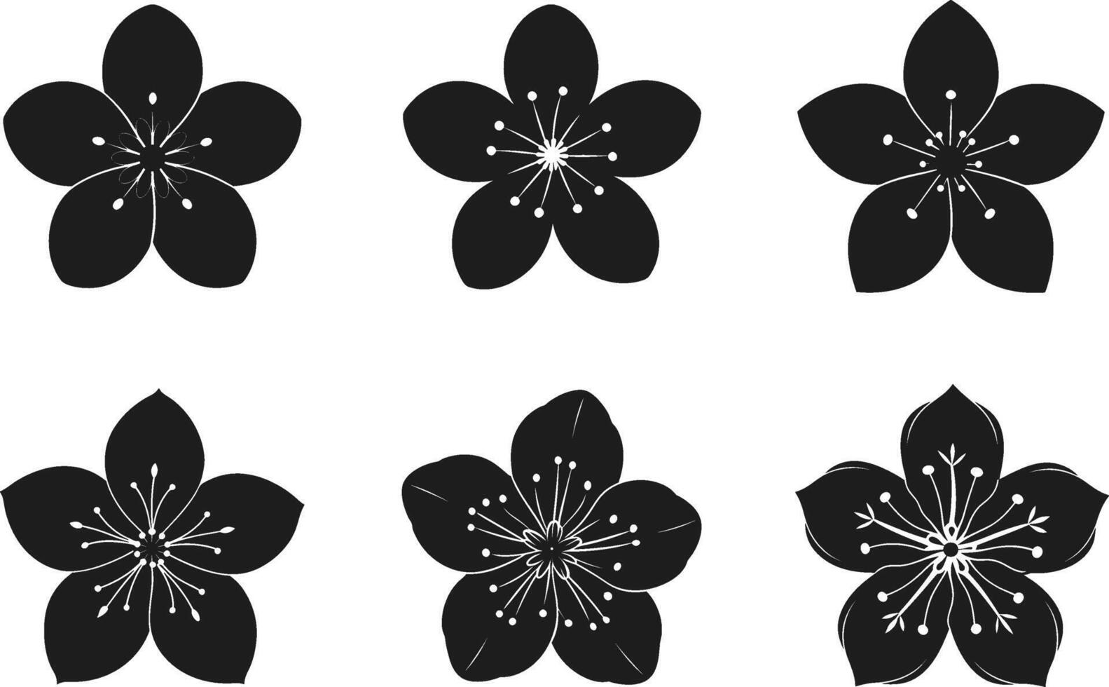 Cherry Blossom Silhouettes - Elegant Sakura Flower Set for Spring Designs vector