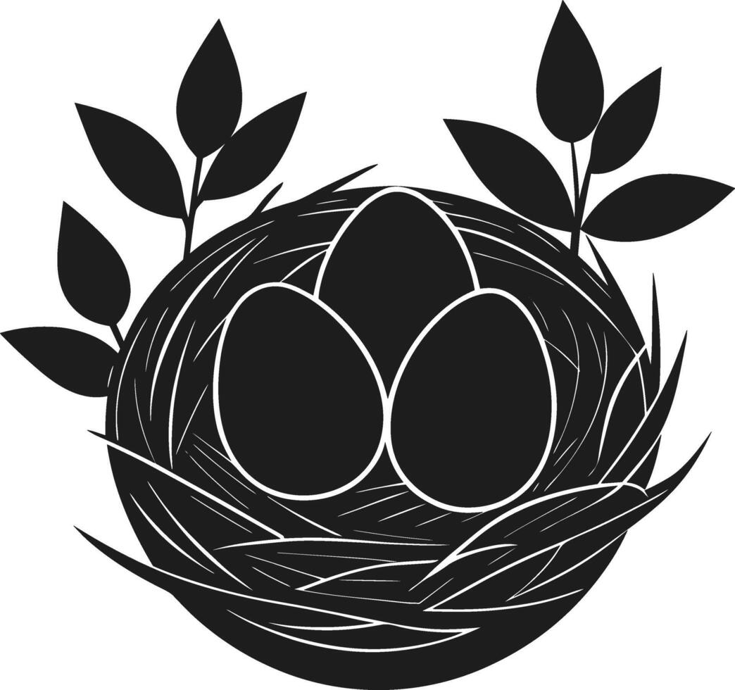 Bird Nest with Eggs Silhouette - Spring Wildlife Illustration vector