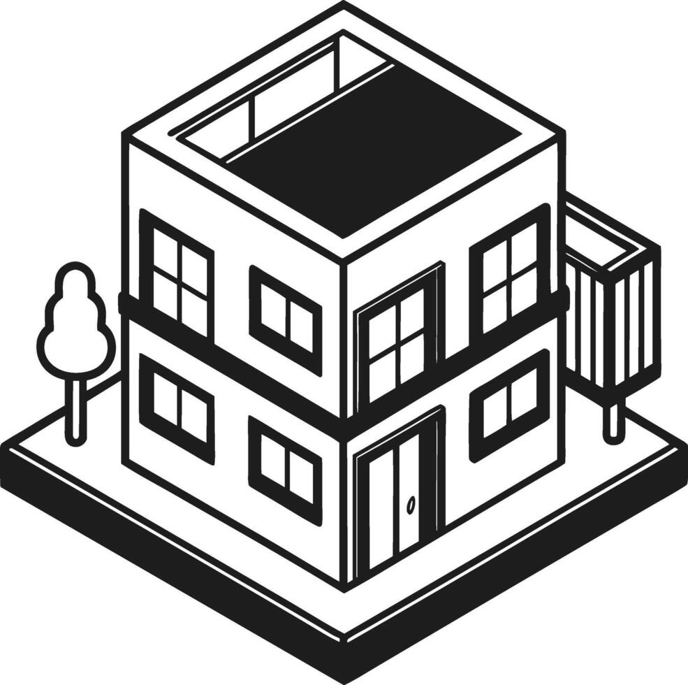Modern Isometric House - Architectural Building Illustration vector