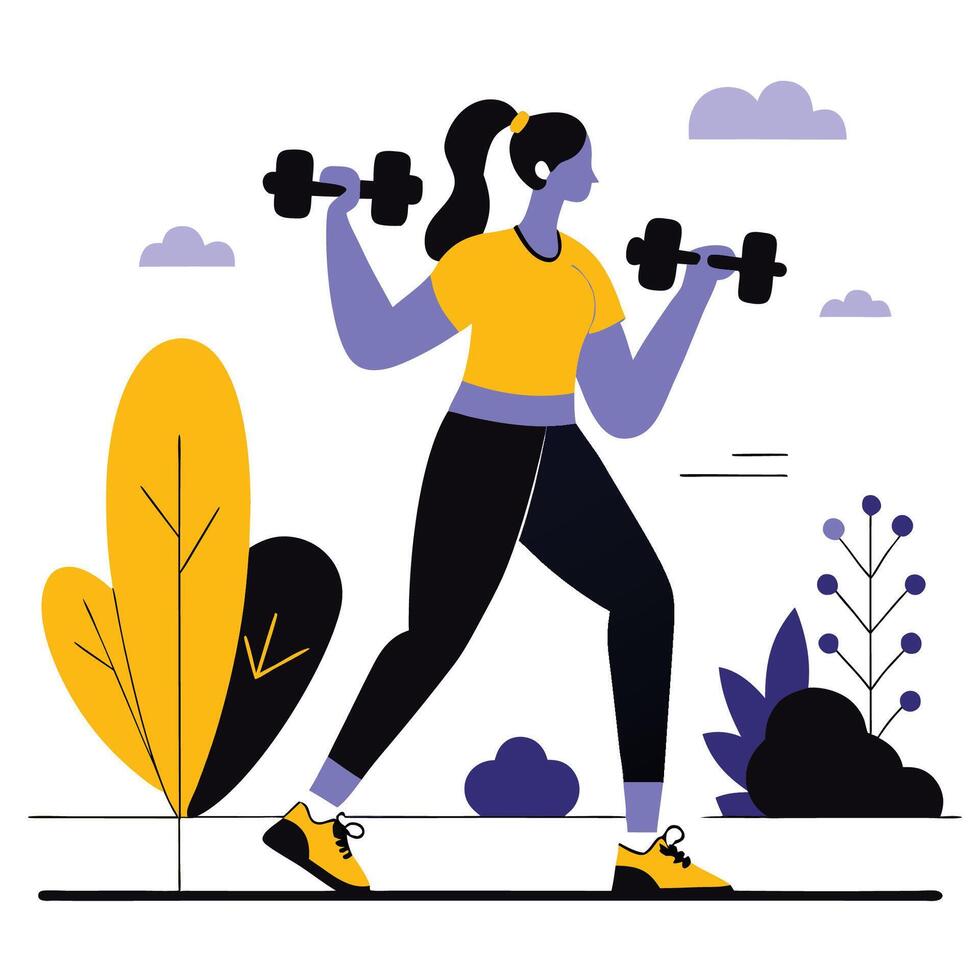 People Exercising Outdoors in a Scenic Environment with Green Grass and Trees vector