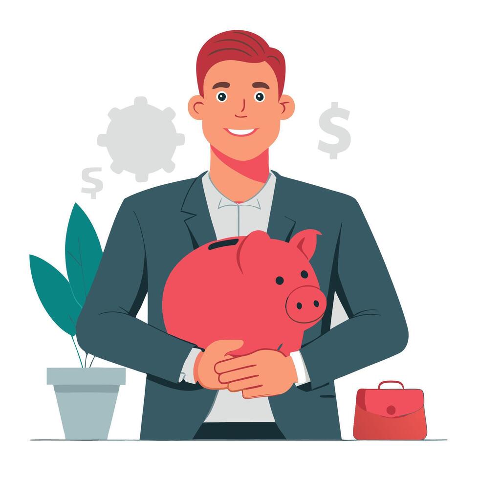 Piggy Bank Concept Illustration with Money Saving and Financial Planning vector