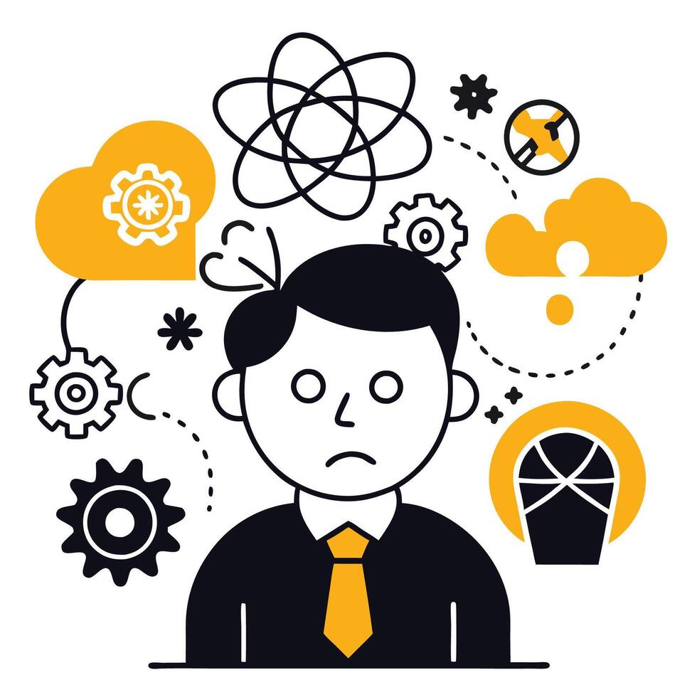Person Overwhelmed by Intricate Thoughts and Connections vector