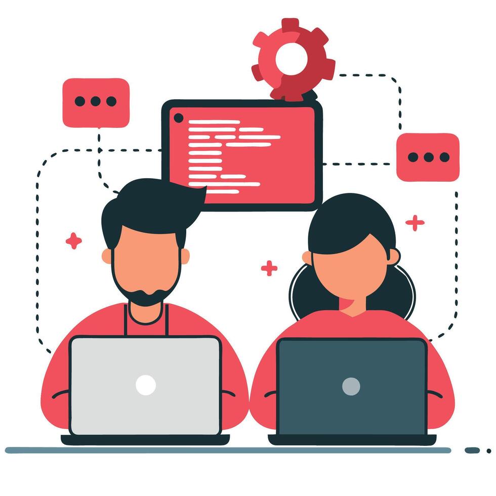 Visualizing the Benefits of Pair Programming with Two Coders Collaborating vector