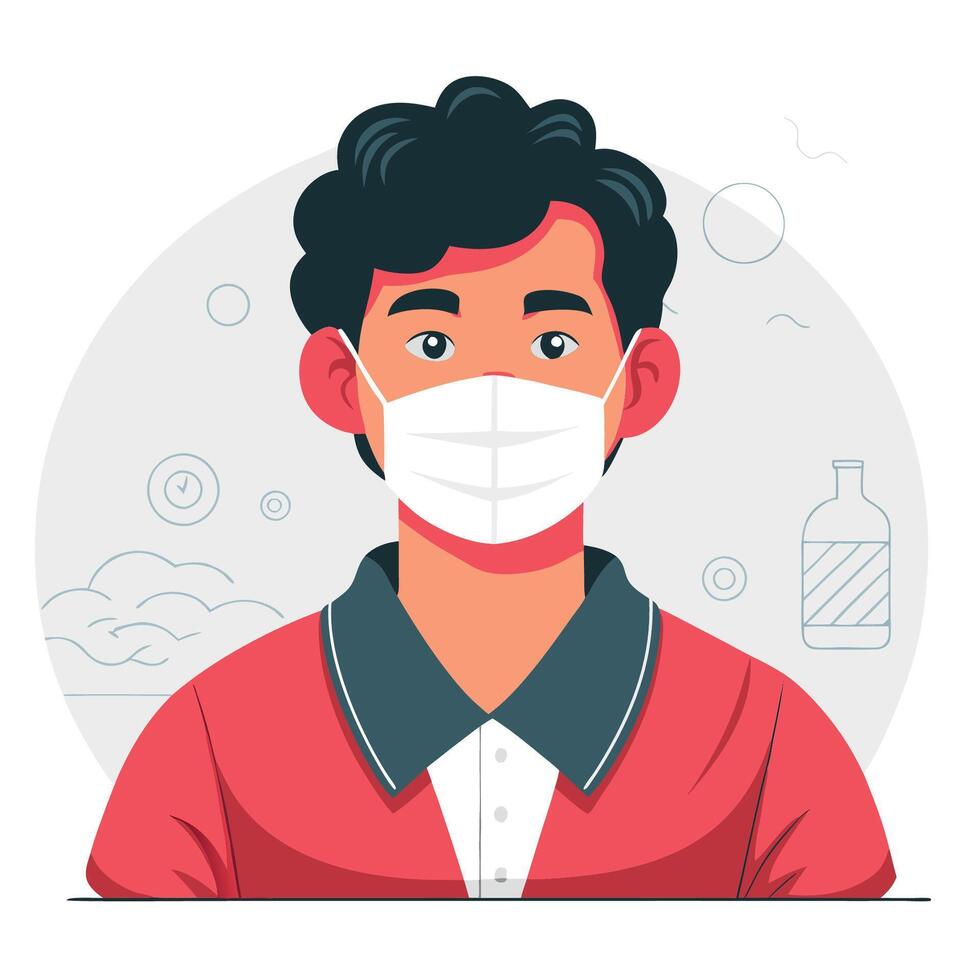Concept Illustration of an Individual Wearing a Medical Mask for Health and Protection vector