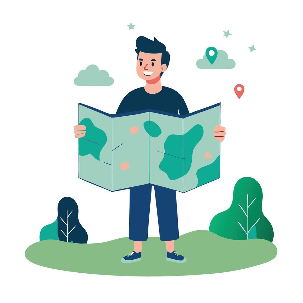 Paper Map Traveling Illustration Concept with Pinned Destinations vector