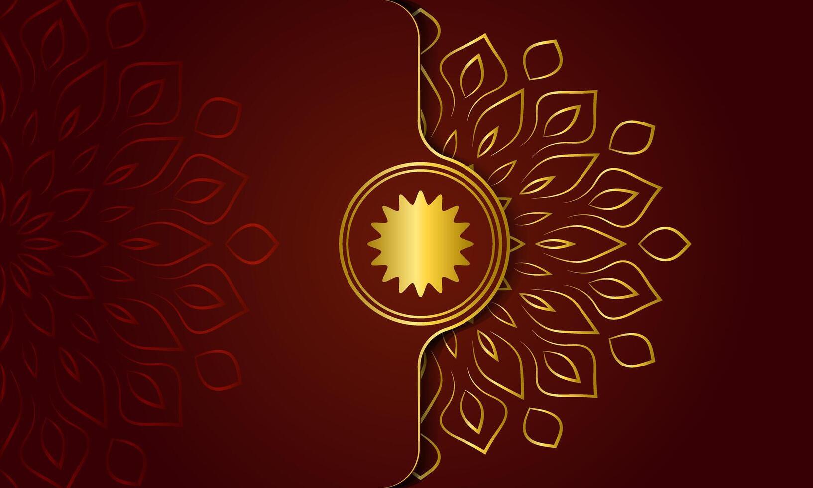 Abstract gold luxury mandala background template, Circular ornamental arabesque pattern for poster, cover, brochure, invitation, flyer. Red background with ethnic floral mandala elements vector