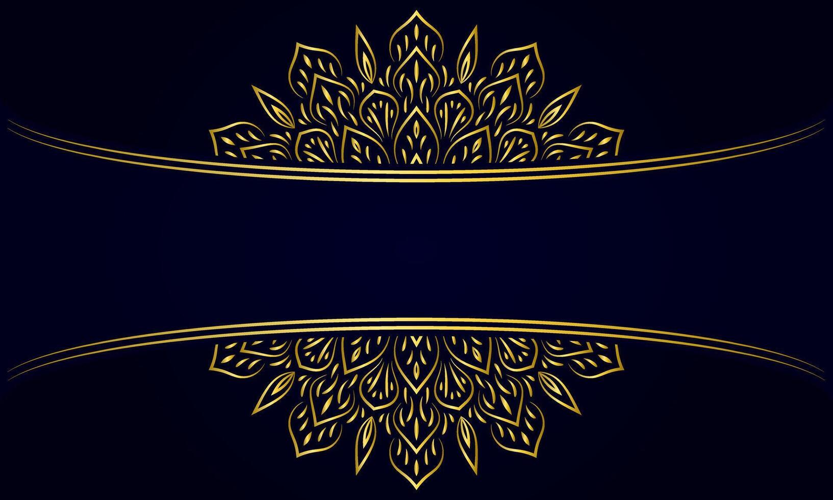 abstract gold luxury mandala background template, Circular ornamental arabesque pattern for poster, cover, brochure, flyer. dark blue background with ethnic floral mandala element vector
