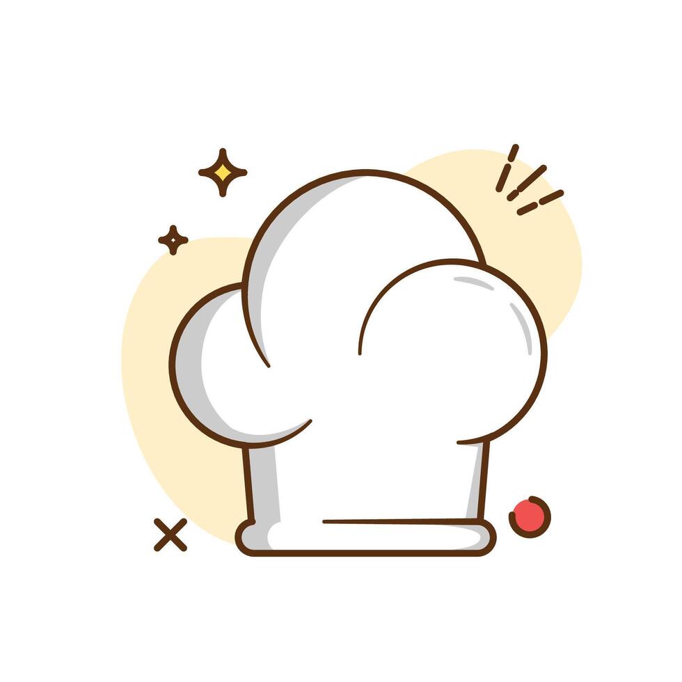 The image shows a cartoon illustration of a chef's hat. The hat is white with a puffy, rounded top and a shorter, cylindrical base vector