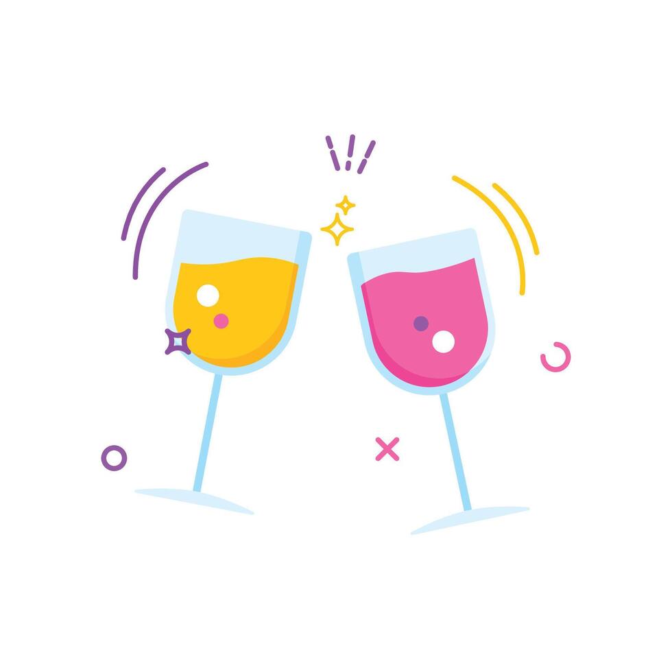 This illustration showcases two clinking glasses, symbolizing celebration, toasting, and joy. vector