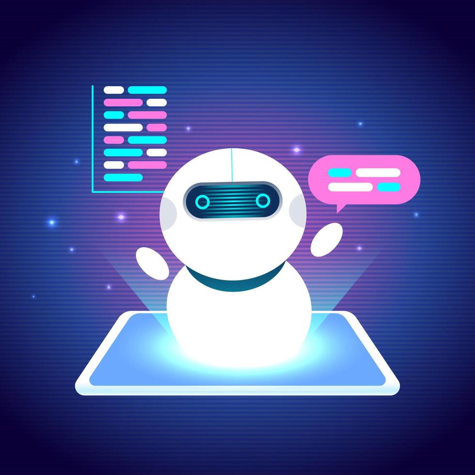 Futuristic AI Chatbot with Digital Interaction vector