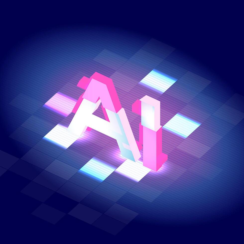 Neon AI Letters in a Digital Cyber Grid vector