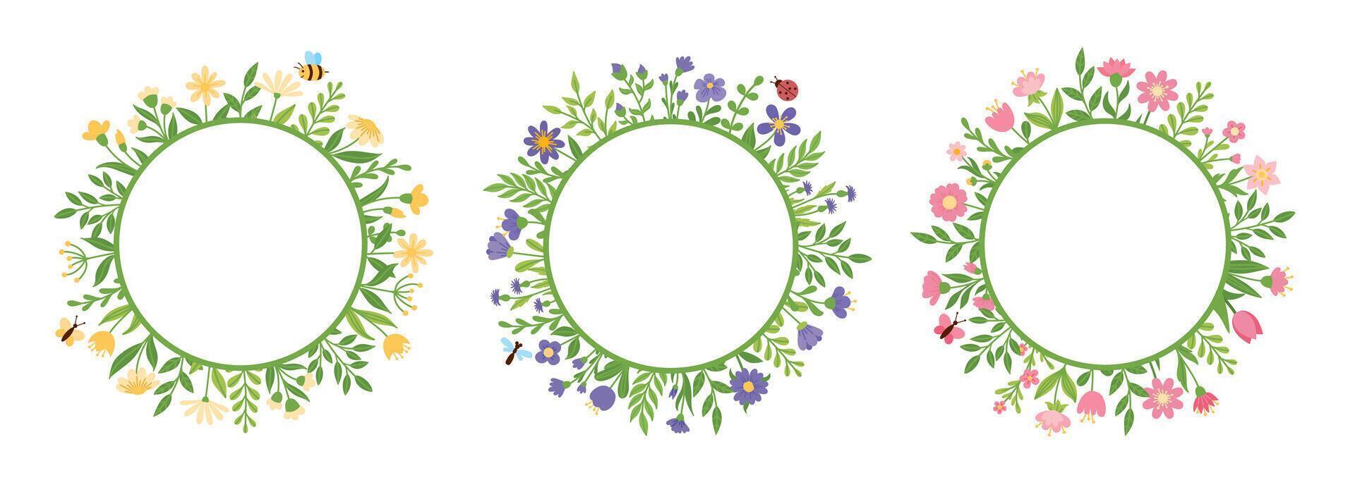 Set of frames with flowers and plant branches vector