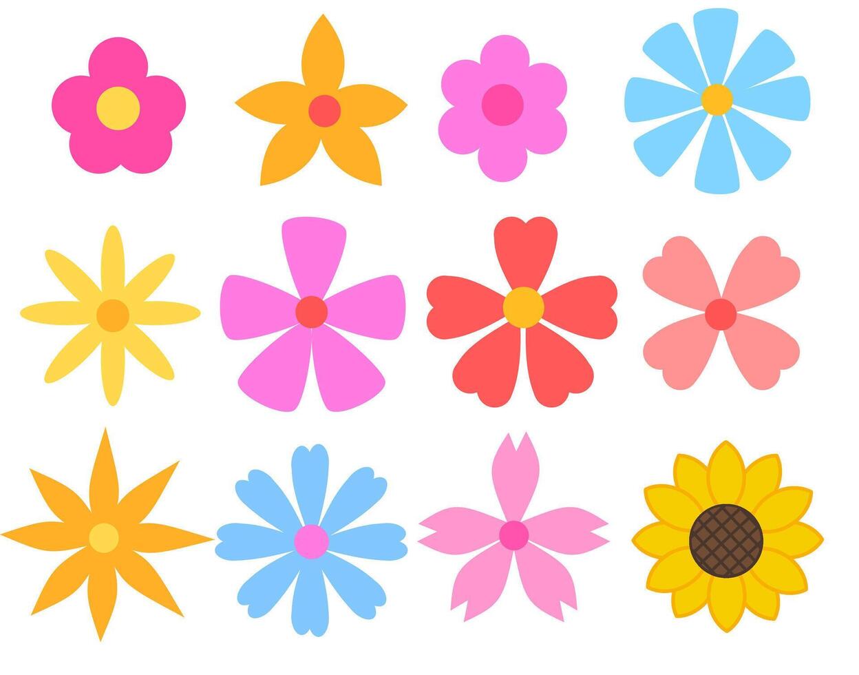 Set of colorful spring flowers.Chamomile daisy and sunflower. vector