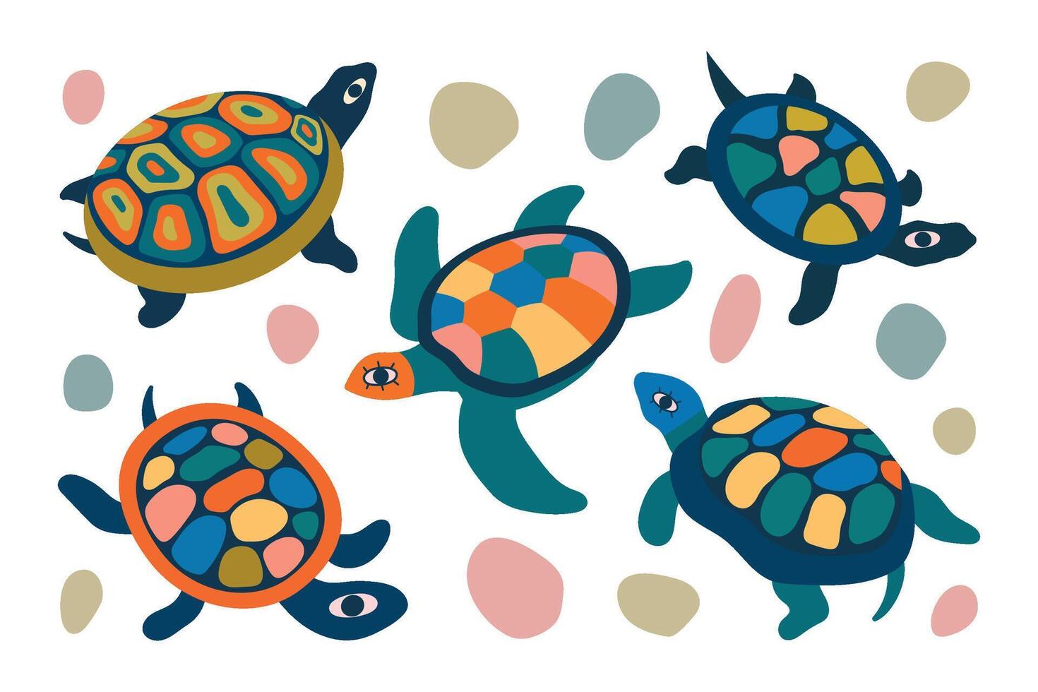 Turtle set. Cute colorful turtles. summer sea illustration vector