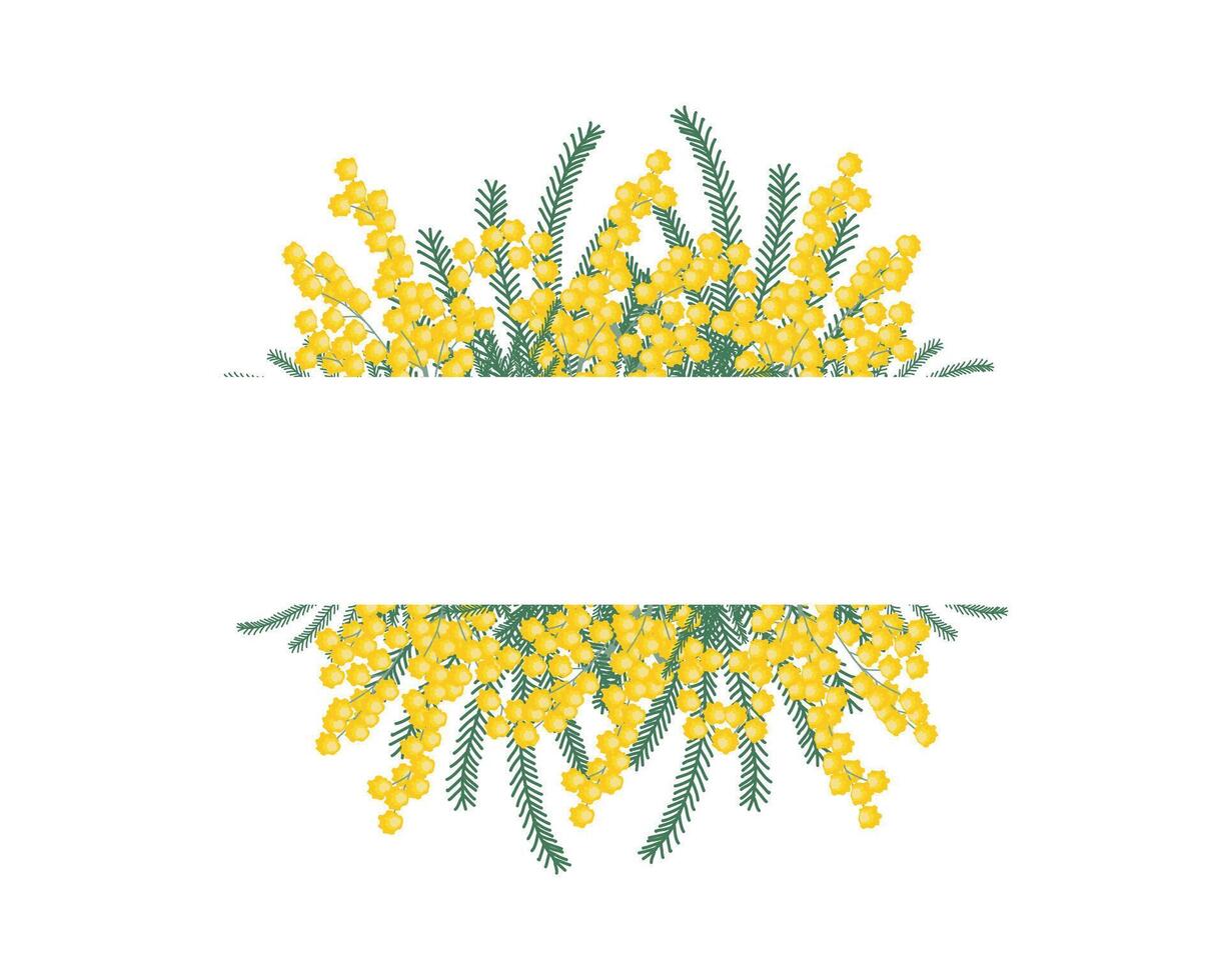 Flower frame, with mimosa flowers, yellow. Spring frame. Suitable for wedding invitations, greeting cards, spring greeting cards. vector