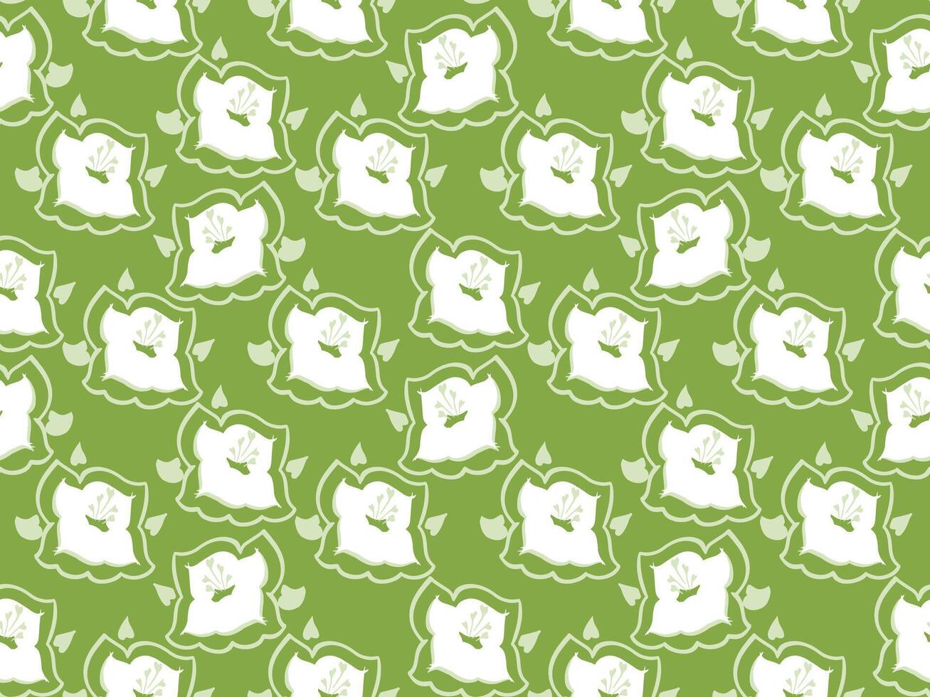 Playful seamless pattern featuring bold flowers with stylized outlines on a green background. Print for kids products, textiles, stationery, or cheerful home decor designs. vector