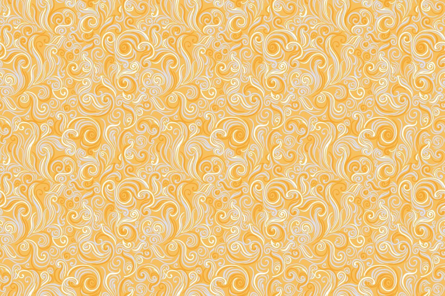 Seamless pattern with intricate swirling lines in blue and white tones on a yellow background. Elegant, delicate, and decorative, ideal for feminine designs, textiles, wallpapers, packaging vector