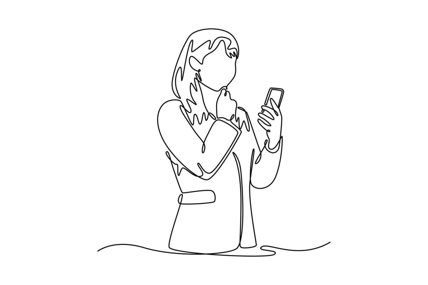 Young businesswoman using a smart phone. Technology in business concept. Single line draw design. graphic illustration vector