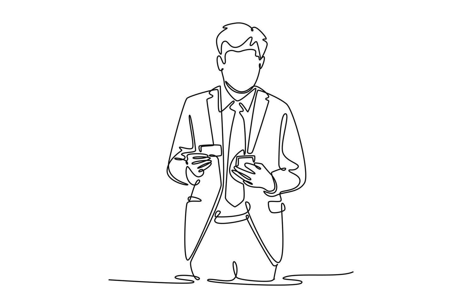 A business man standing and hand paying with credit card and entering key of security code with smart phone. Technology in business concept. Single line draw design. graphic illustration vector