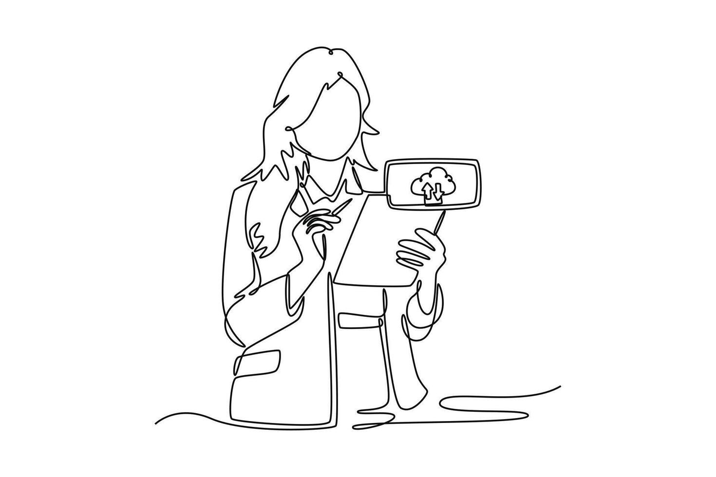 Hand touching Secure Access Service Edge icon on smartphone virtual screen. Technology in business concept. Single line draw design. graphic illustration vector