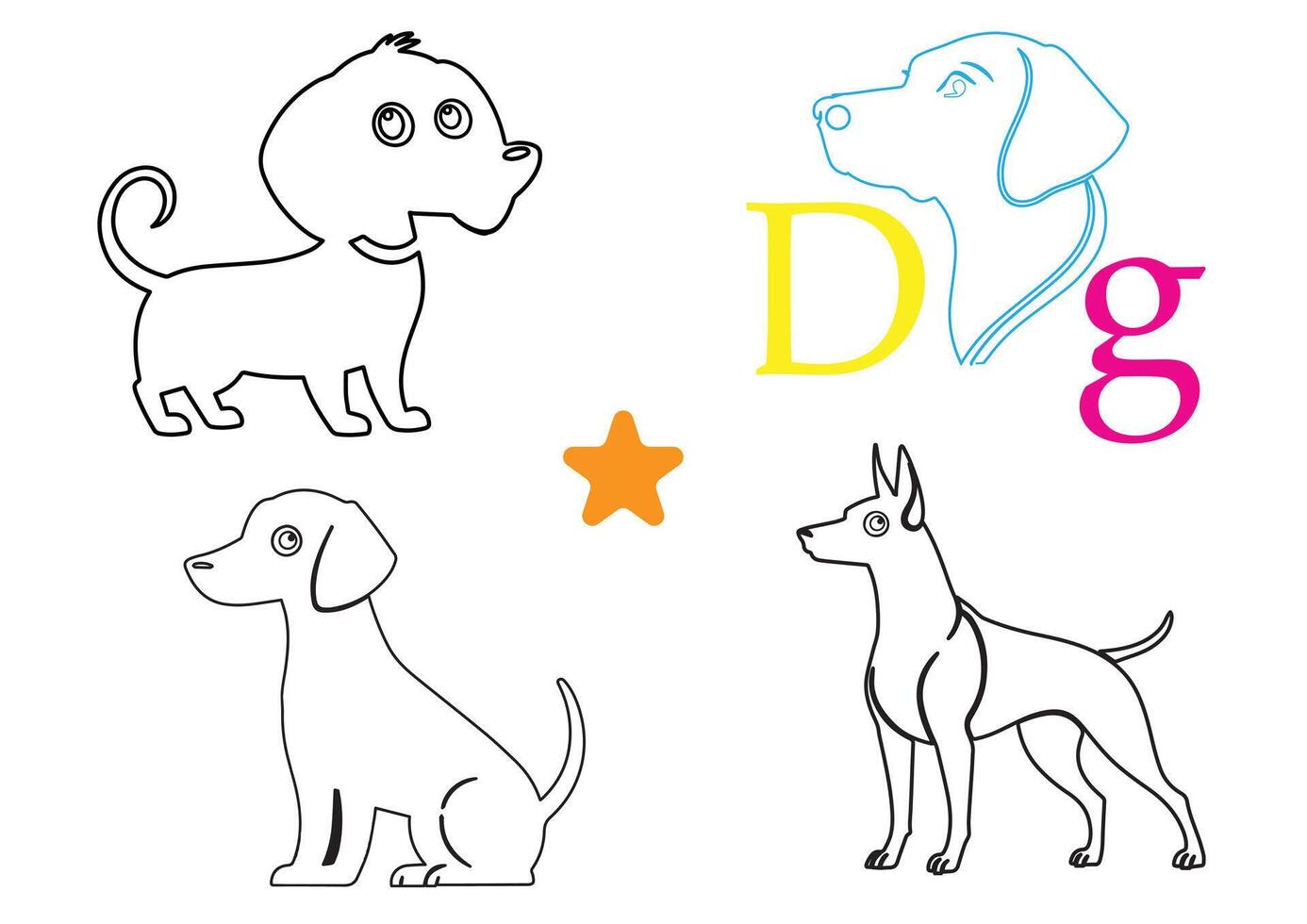 Dog outline silhouette Set vector