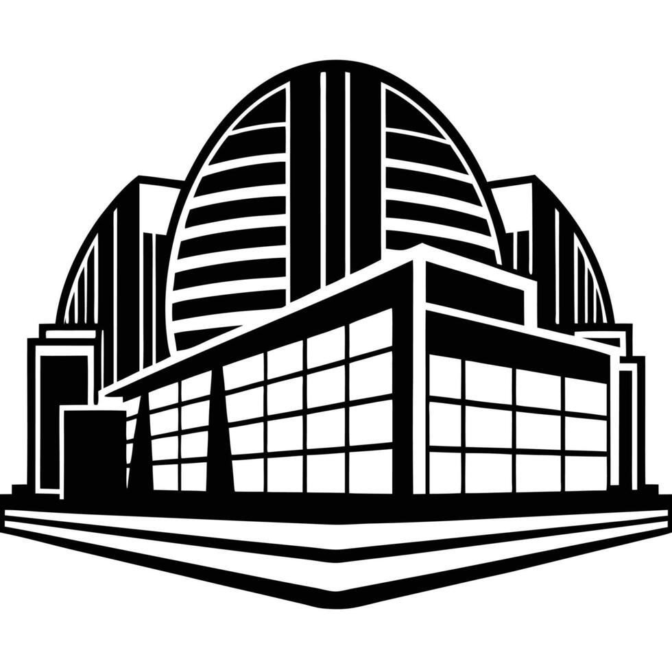 A black and white logo of a building vector