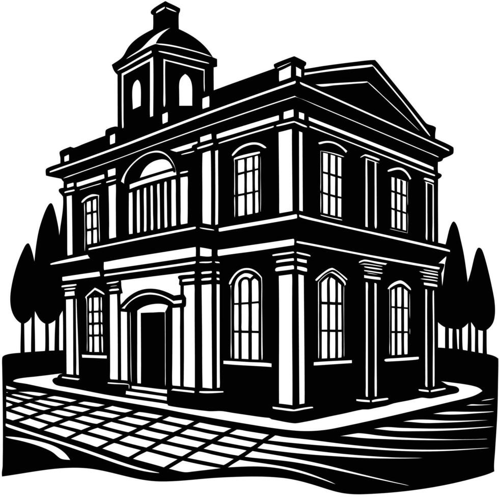 An old building with a clock tower vector