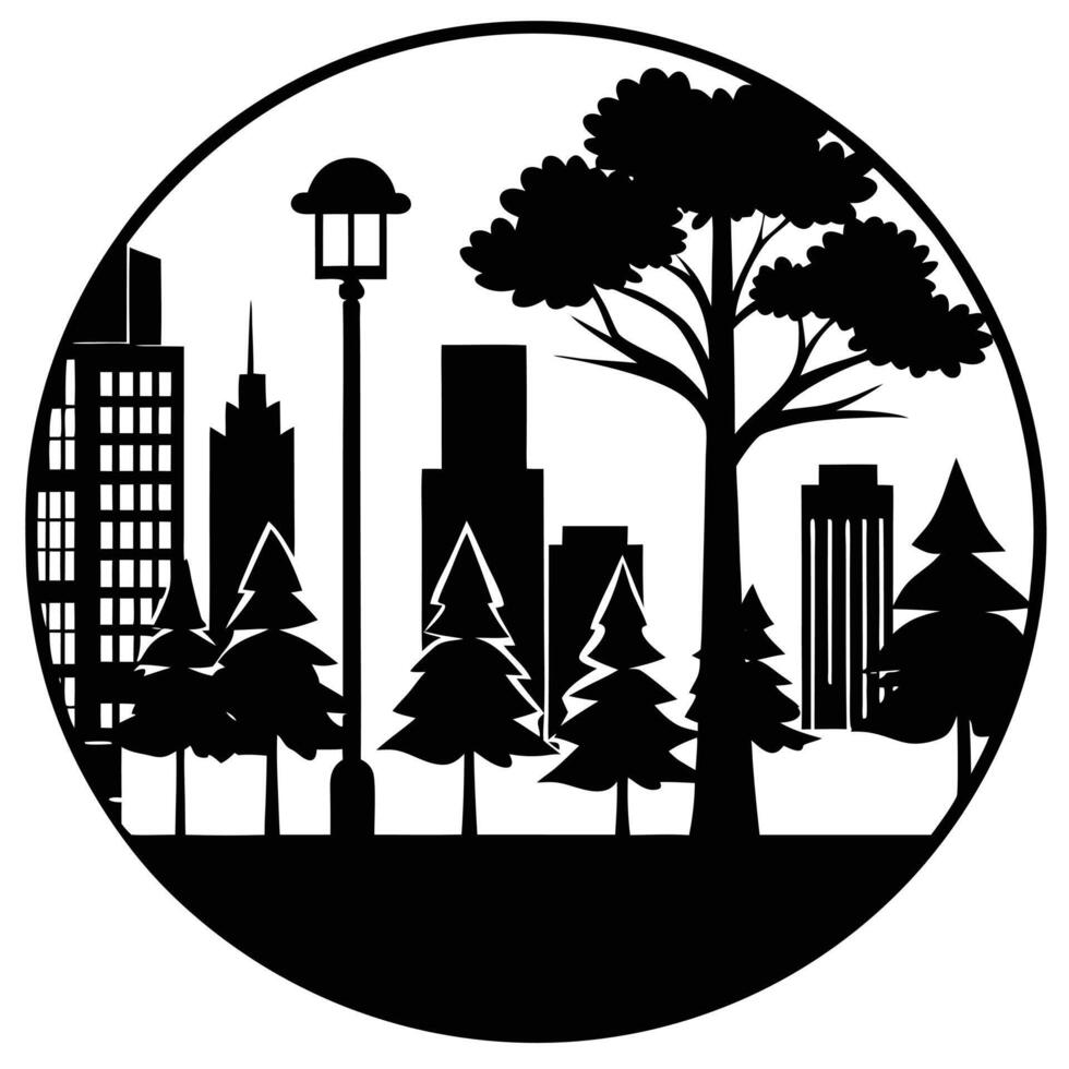 A cityscape with trees and buildings in the background vector