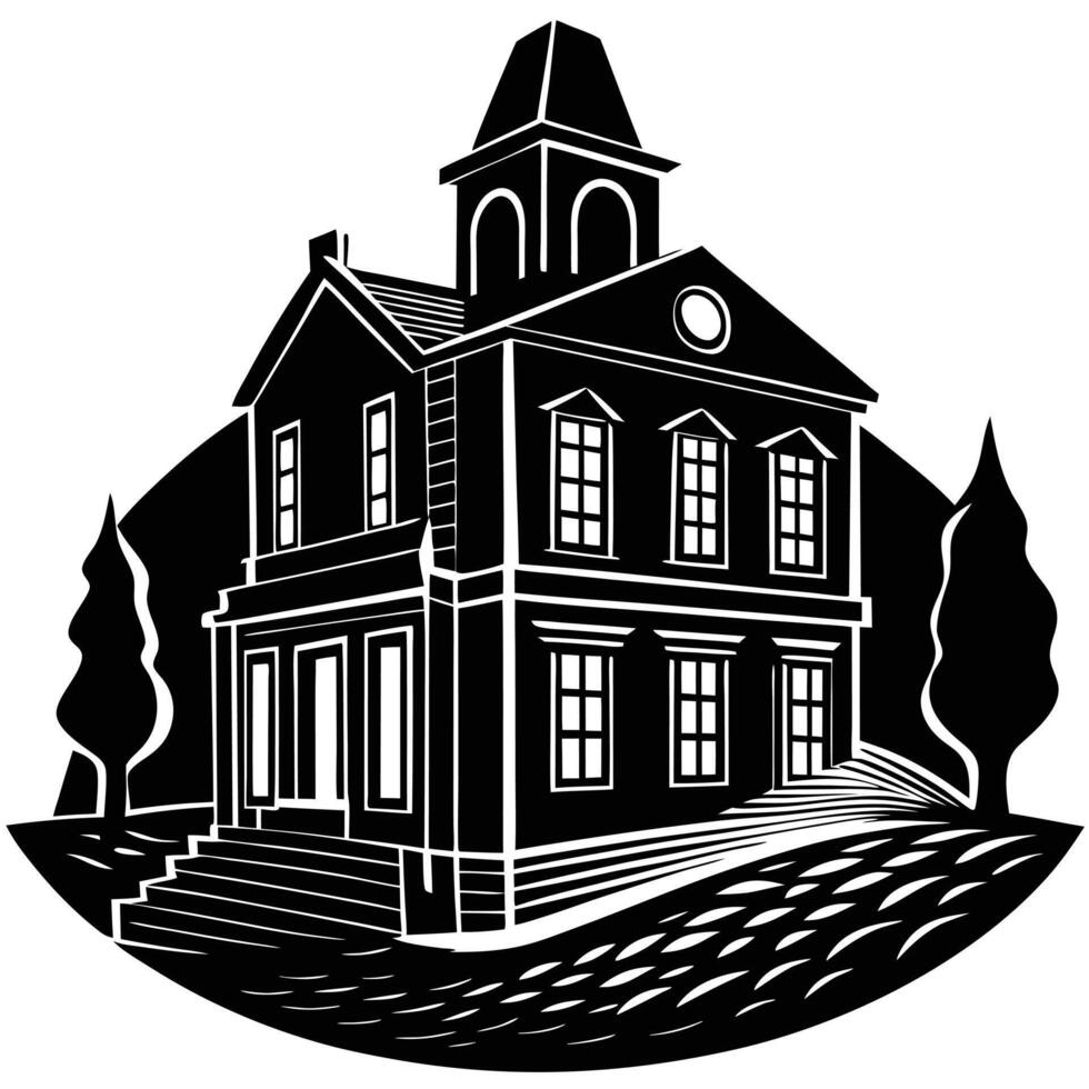 A black and white illustration of a house with a steeple vector