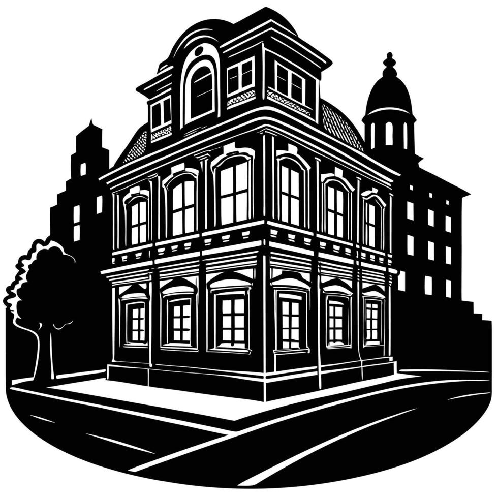 An old building with a clock on top vector