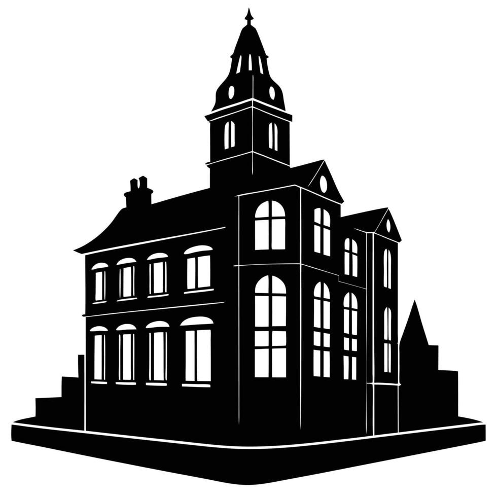 A black and white illustration of a building vector