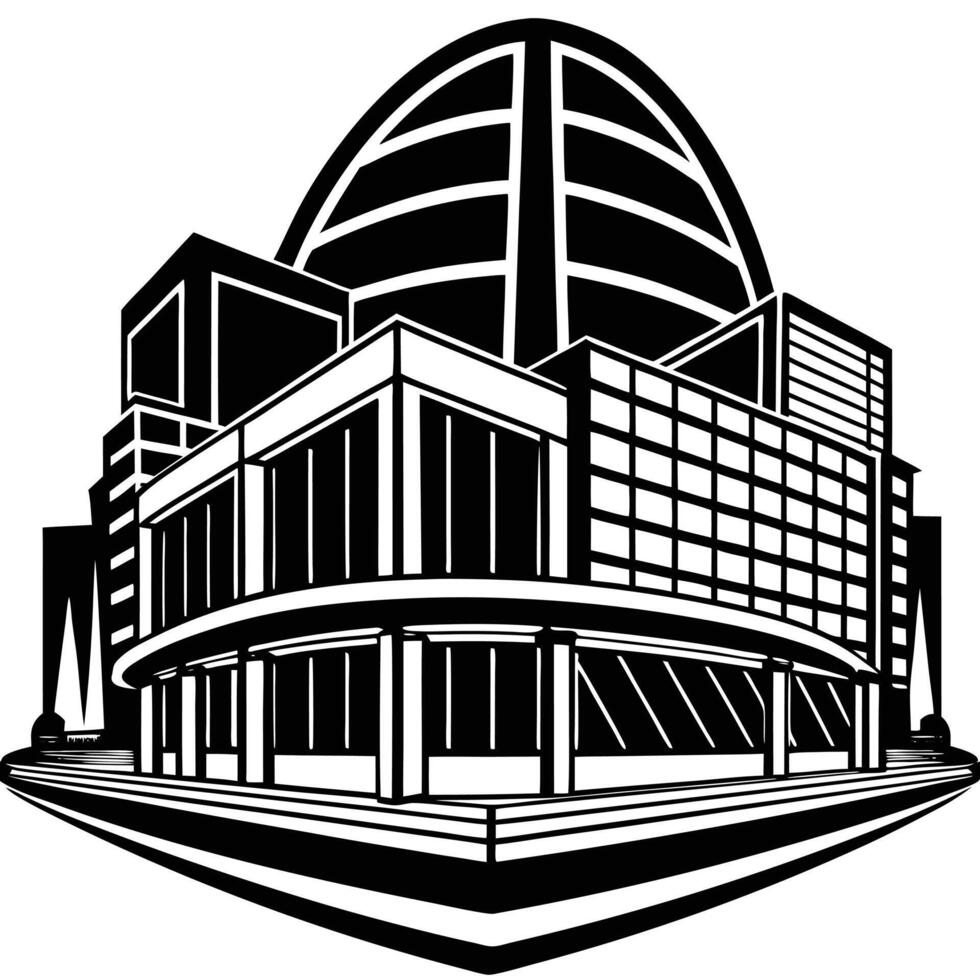 A black and white drawing of a building vector
