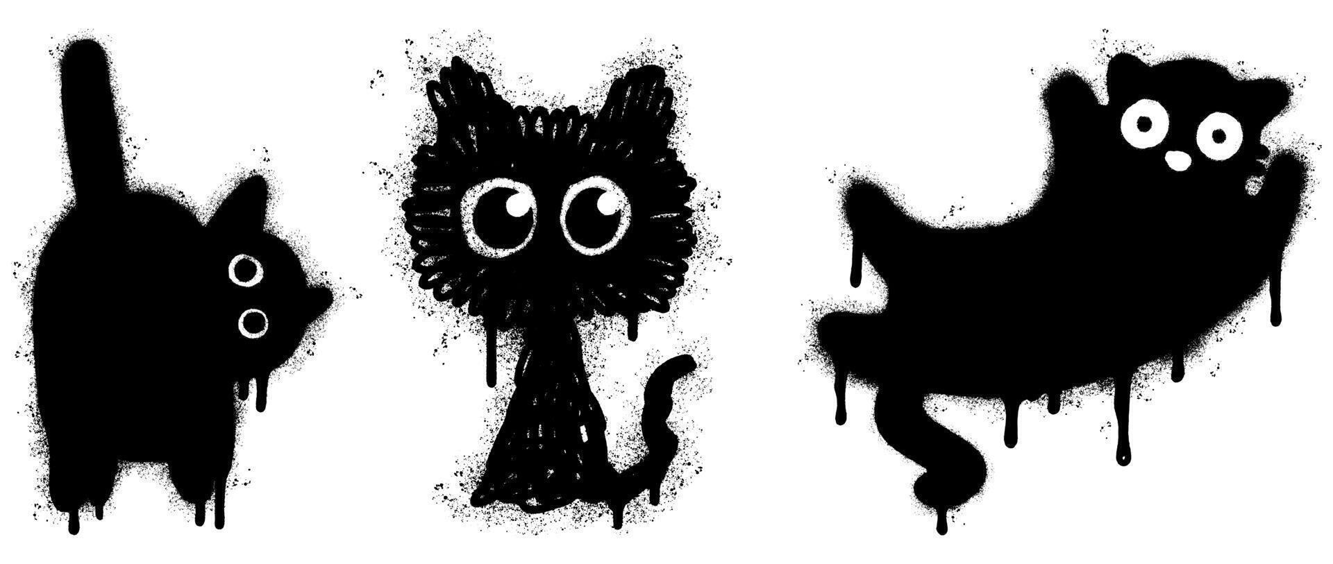 Set of Spray Painted Graffiti Cat icon Sprayed isolated with a white background. graffiti cat with over spray in black over white. vector