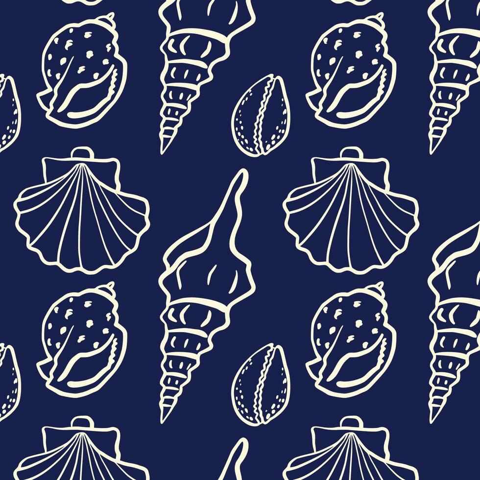 Seamless pattern with Various Seashells.Summer, vacation, ocean, beach concept. Design elements for trendy prints, label, background, wrapping paper vector
