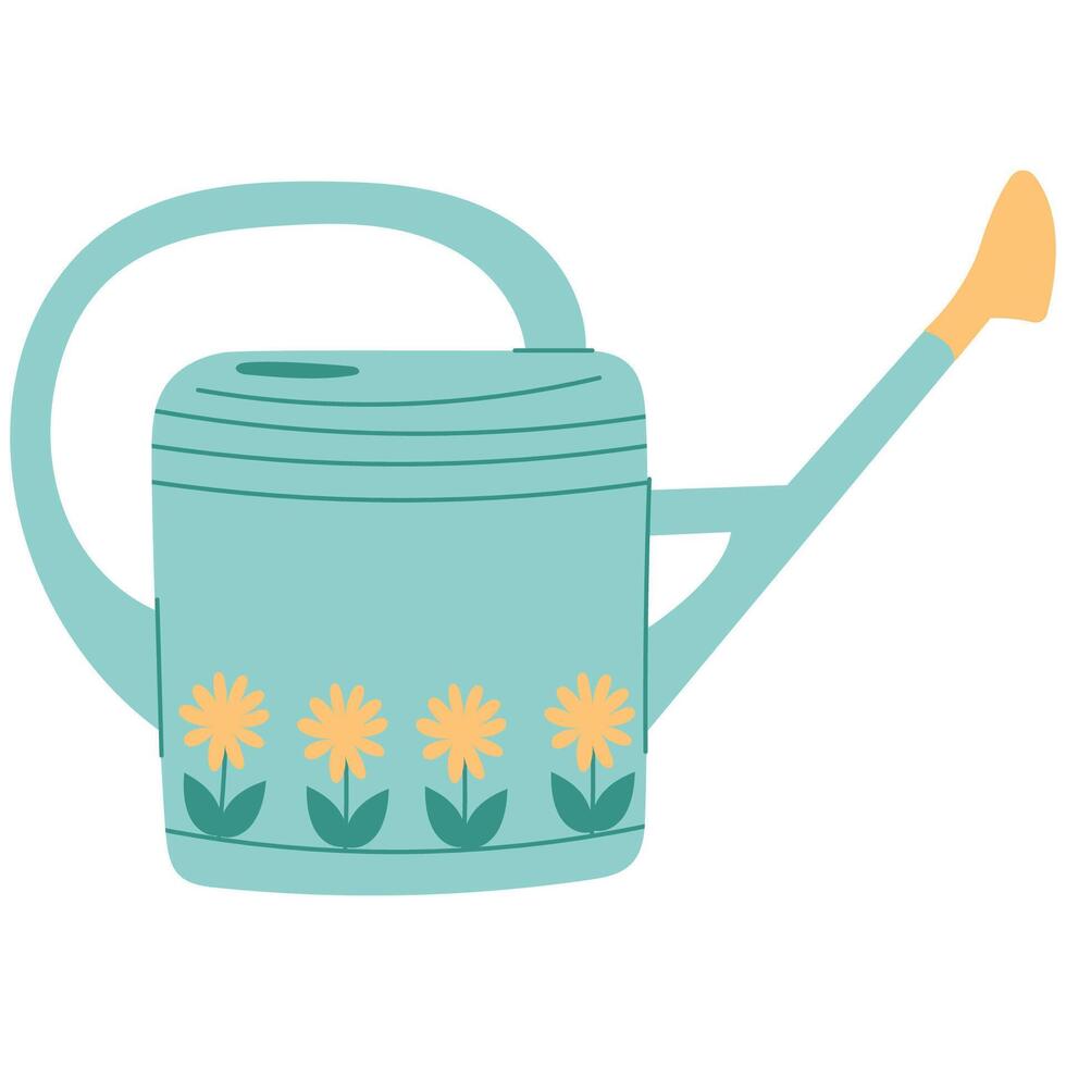 Garden watering can with floral ornament.Gardening equipment for caring and mending garden or orchard, spraying flowers and plants vector