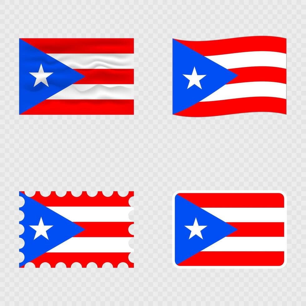 Puerto Rico national flag in four different styles. vector