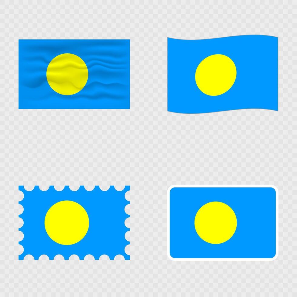 Palau national flag in four different styles. vector