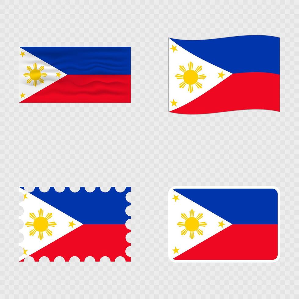 Philippines national flag in four different styles. vector