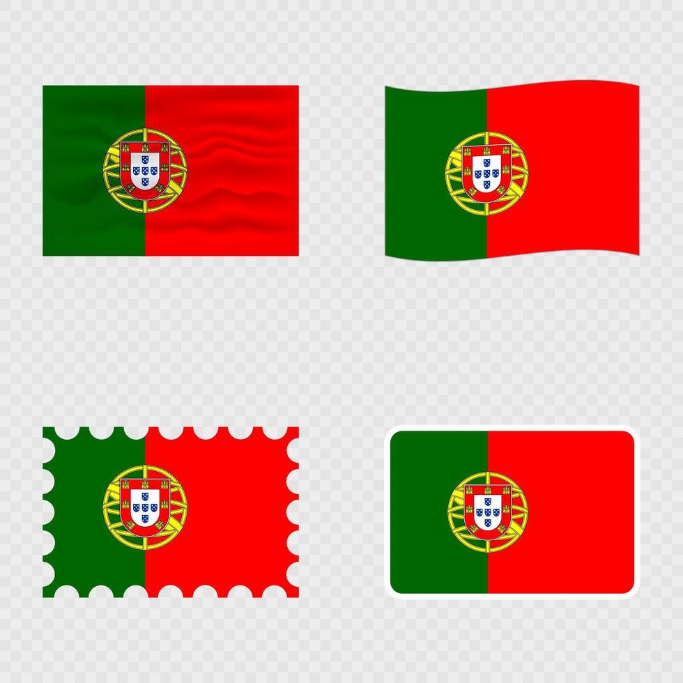Portugal national flag in four different styles. vector