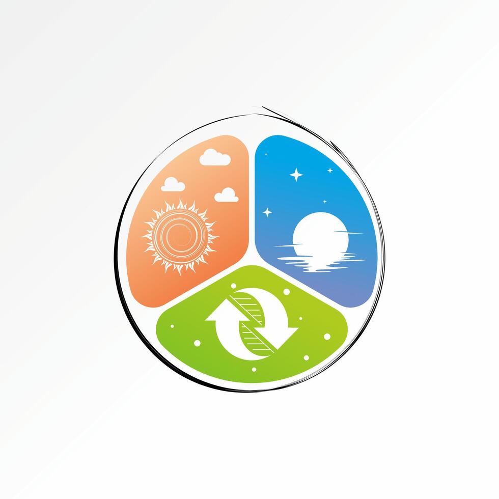 sun night moon recycle hot cool temperature atmosphere season rainbow paint vector