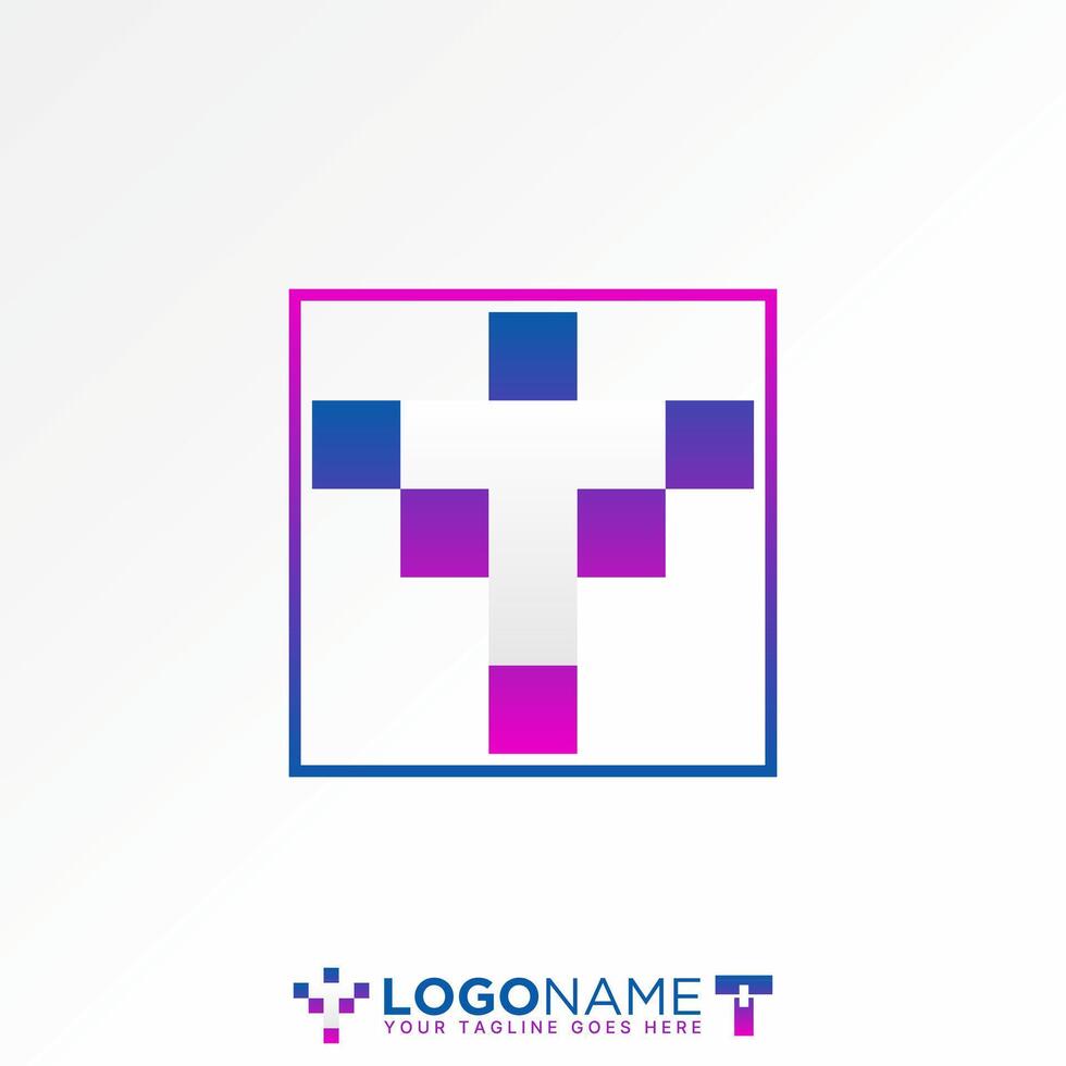 initial T font on negative space square monogram typography media tech brand vector