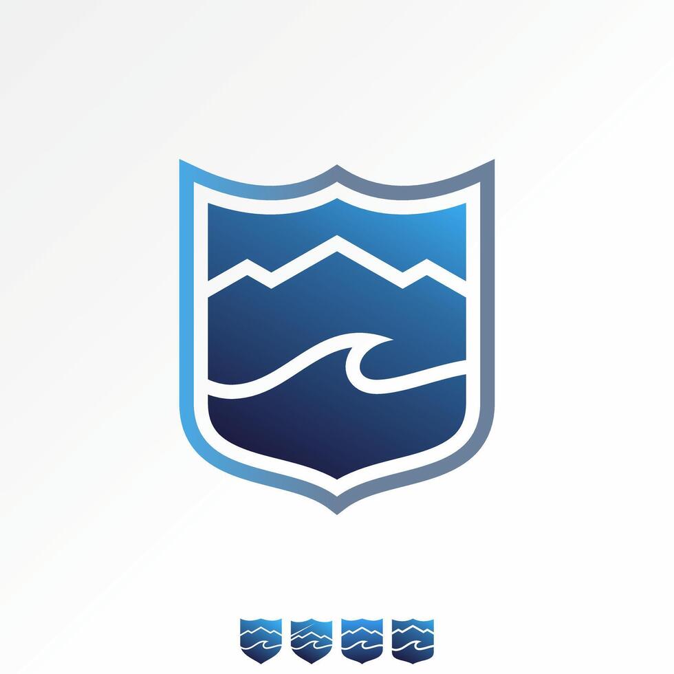 badge shield coast wave beach mountain tropical to peaceful destinaton travel vector