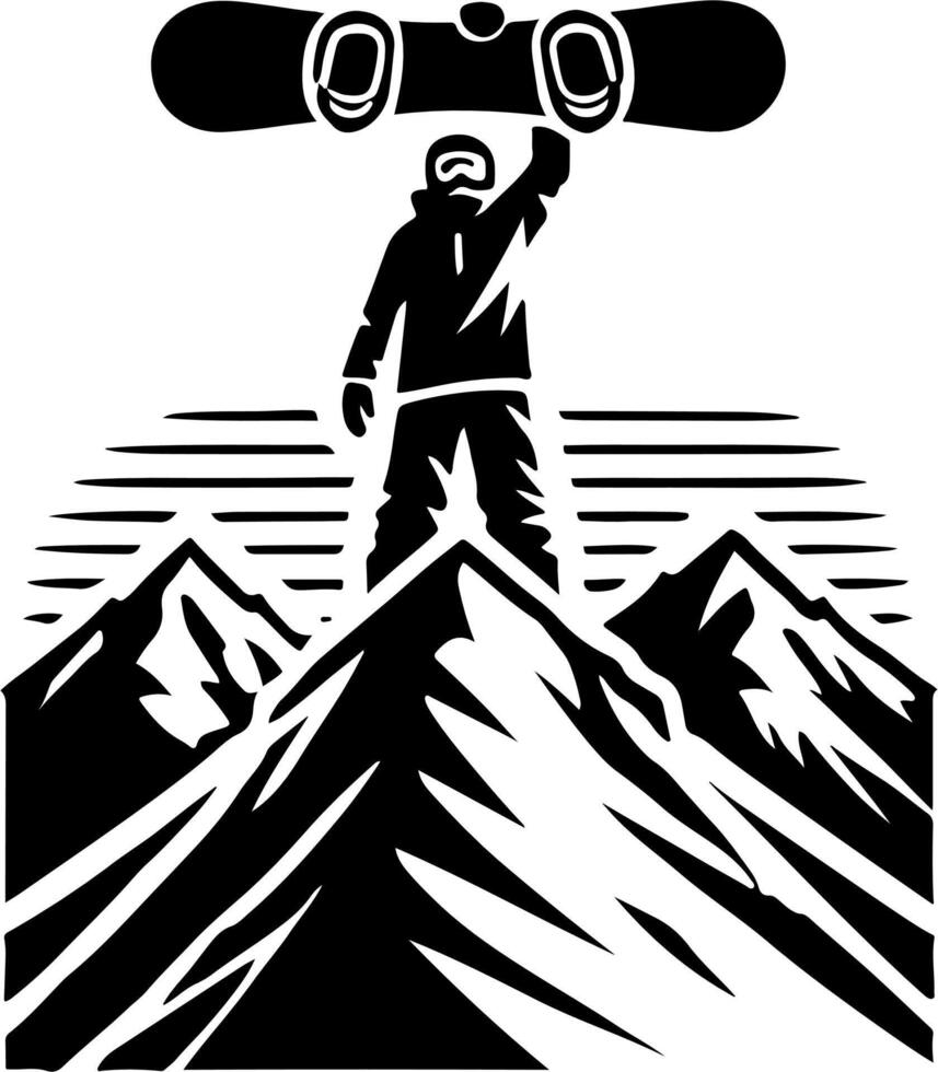 A Snowboarder Feeling On Top Of The World, Black And White Snowboard Silhouette vector