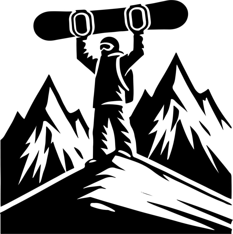 Snowboarder Feeling On Top Of The World, Black And White Snowboard Silhouette vector