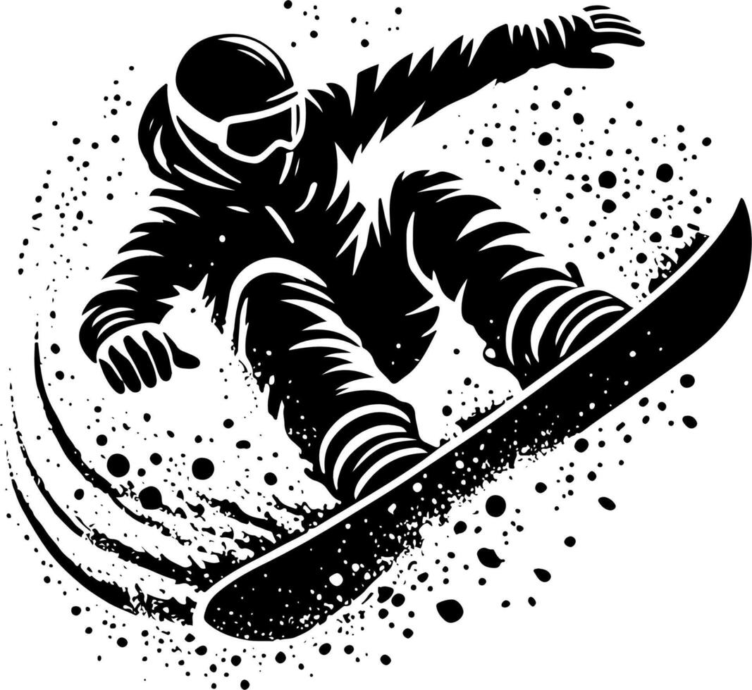 Snowboarder Performing A Trick, Black And White Snowboard Silhouette vector