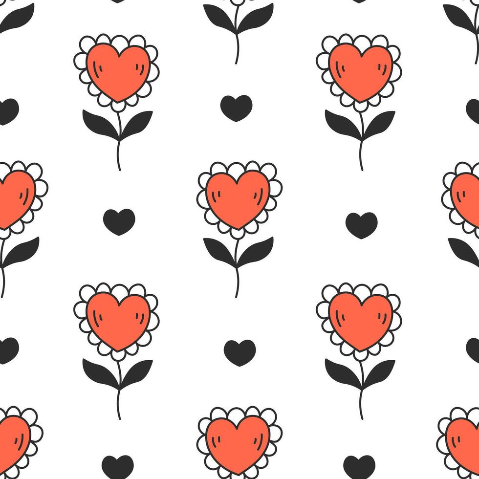Heart Shaped Chamomile Flower Seamless Pattern vector