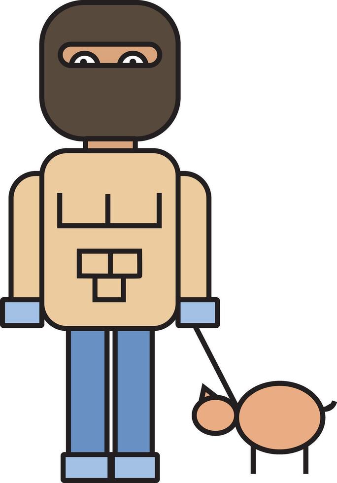 Flat design illustration cartoon figure - man with his dog - mask man - body illustration - asset design vector
