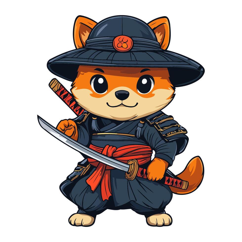 Shiba Inu With Hat Sword vector