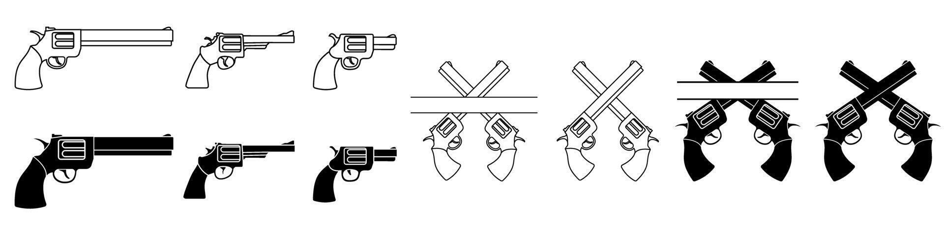 Revolver icon set, black and white design. illustration. vector